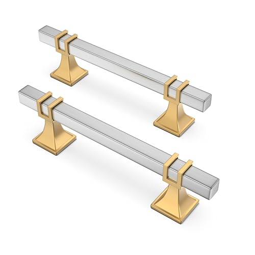 10 Pack 3-3/4 Inch Cabinet Pulls Brushed Nickel and Gold Cabinet Handles, Silver and Gold Dresser Drawer Pulls Brushed Nickel Kitchen Hardware - color: Brushed Nickel & Matte Gold, size: 3-3/4 inch (96mm) Hole Center Pull