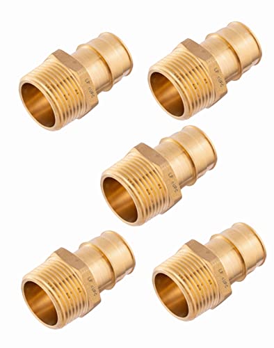 5 piece EFIELD Brass Expansion Pex A 1/2"x 3/4" Male NPT Adapter Fitting - size: 1/2" x 3/4" (Brass, Pack of 5)