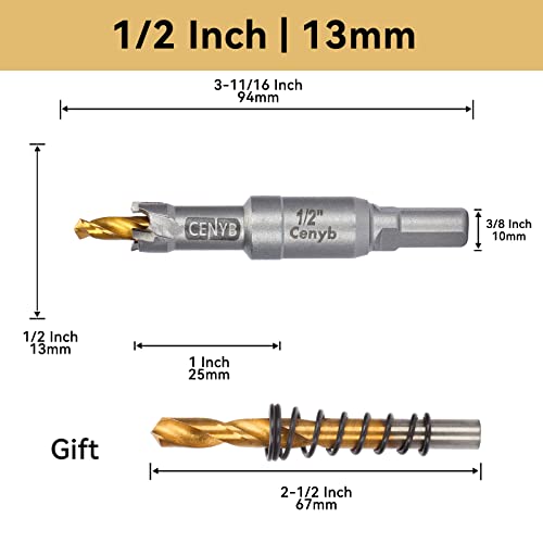 1/2" (13mm) Tungsten Carbide Tipped Hole Saw with 2Pcs Titanium-Plated Pilot Drill Bits for Hard Metal,Stainless Steel,Iron,Aluminum Alloy,Wood and Plastic - size: 13mm | 1/2"