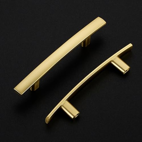 Ravinte Brushed Gold Cabinet Pulls Curved Drawer Handles 3 Inch CC, 30 Pack - color: Brushed Brass