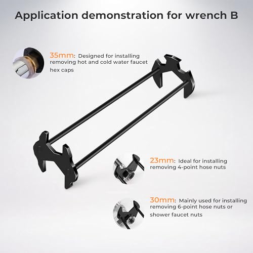 2Pcs Multifunctional Sink Wrench Set, 7 Sizes Basin Wrench Faucet Wrench, Under Sink Wrench Faucet Tool, Faucet Hose Spanner Sink Basin Wrench Four-Jaw Hex Wrench for Kitchen Bathroom Screws & Threads