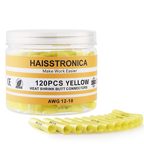 haisstronica 120PCS Heat Shrink Butt Connectors, 12-10 AWG Yellow - style: Yellow AWG 12-10