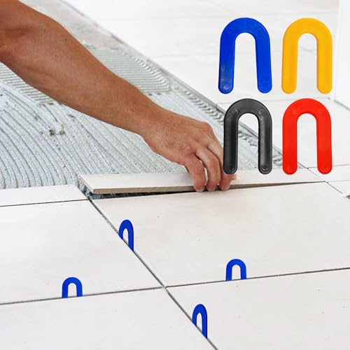 100PCS Horseshoe Tile Spacers, U-Shape Plastic Structural Shims for Tile Leveling System, Yellow Tile Leveling Clips for Ceramic Floor and Wall Installation(4 Sizes) - size: 4 Sizes