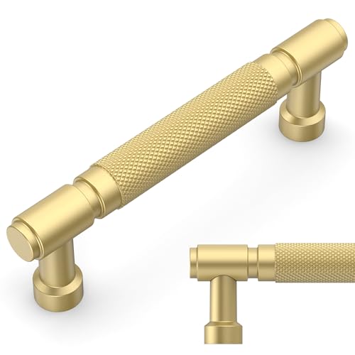 Amerdeco 10 Pack Brushed Gold knurled Cabinet Pulls 3.75" | Drawer Pulls Cabinet Hardware Kitchen Cabinet Handles for Bathroom ZH0072 - color: Brushed Gold, size: 3.75" hole center