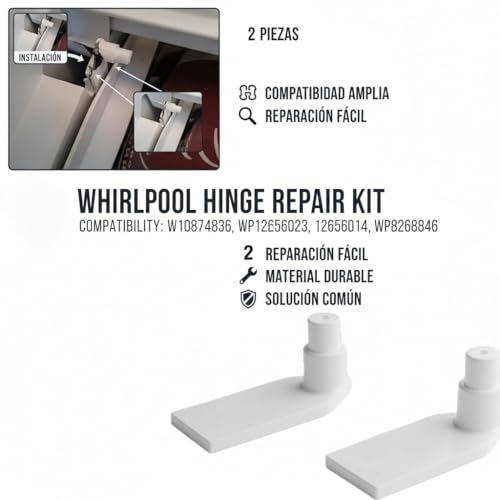 Refrigerator Pantry Door Hinge Repair Kit for Whirlpool, Replaces W10874836, WP12656023, 12656014, WP8268846, 2-Pack (Left & Right) for Broken Fridge Drawer Hinges