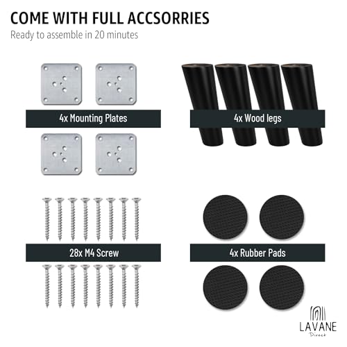 La Vane 4 inch / 10cm Wooden Furniture Legs, 4PCS Soild Wood Oblique Tapered Black Replacement Feet with Mounting Plate for Couch Sofa Cabinet TV Stand Armchair - color: Black, size: 4"/10cm