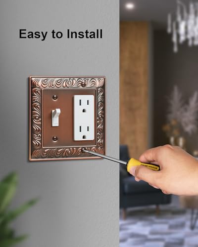 2-Pack Paisley Pattern Combo Toggle/Decorator Light Switch Cover Plate | Decorative Wall Outlet Cover Plate, Electrical Outlet Covers, Metal Wall Switch Plates and Outlet Covers, Antique Copper - color: Antique Copper, size: 1 Toggle/1 Decorator 2PK
