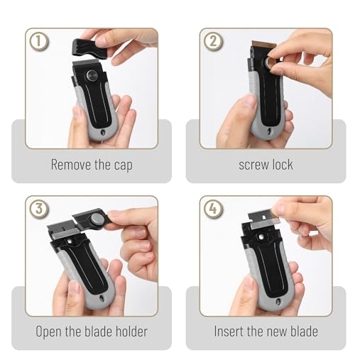 Bates- Razor Blade Scraper, Grey, Locking Razor Scraper Set with 10 Extra Stainless Steel Blades, Window Scraper, Scraper Tool, Glass Scraper, Scraper Blades, Paint Scraper Blade Scraper for Cleaning - color: Light Grey
