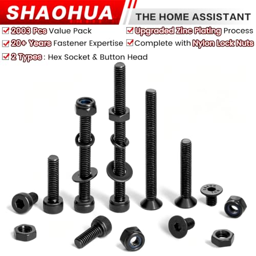 2002Pcs M4 Hex Socket & Flat Head Bolts and Nuts with Nylon Nuts - size: L. M4