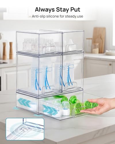 Vtopmart Clear Stackable Storage Drawers Set of 5, Plastic Organizer Bins - style: 2 Small+2 High+1 Wide