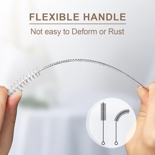 Yolaist 8 Pcs Bottle and Straw Cleaner, Long Deep Nylon Brush with Bendable Stainless Steel Flexible Handles for Bottles, Straws, Pipes, Wine Decanter, Sinks and Cup Cover