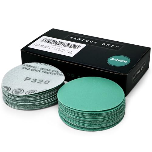 Serious Grit - 3-Inch P320 Grit Hook & Loop Sanding Discs - 50 Pack | For Woodturning, Drill Sanders, & More - No-Hole Heavy-Duty Hook & Loop Wet/Dry Film Sandpaper for Wood, Auto Body & Metal - style: 320 Grit