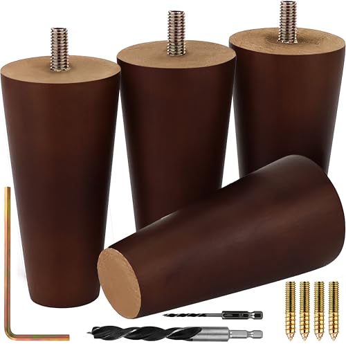 Airy Abode Premium Walnut Wood Furniture Legs (Full Install Kit) - Pick Your Size and Color - color: Brown, size: 4 Inches