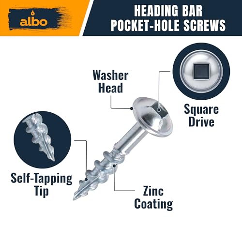 ALBO 500 PCS #8 x 1 Pocket Hole Screws, Heavy Duty Carbon Steel, Zinc Coated, Square Drive Wood Screws for Strong Wood Joinery, Cabinets & DIY Projects - color: Silver, size: #8 x 1"