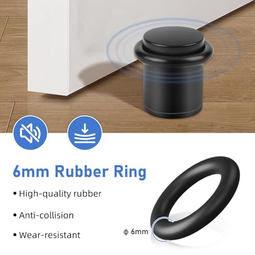 4 Pack Door Stops, Floor Door Stoppers Cylindrical 1.5 Inch Black