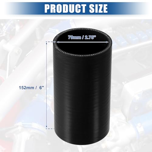 uxcell 2.75" ID 6" Length 4-Ply Reinforced High Temp Straight Coupler Silicone Reducer Hose Black for Car Intercooler Intake Piping - size: 2.75" ID