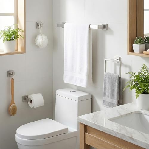 5 Piece Bathroom Towel Bar Set - SUS304 Stainless Steel Brushed Nickel Bath Towel Holder, 16 Inch Towel Racks for Bathroom Wall Mounted, Bathroom Hardware Accessories Set - color: D-16 Brushed Nickel
