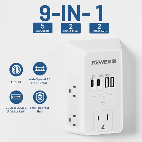 20W PD Fast Charging Wall Outlet with USB Ports (2C2A), Electrical Outlet Extender, Surge Protector, Wall Plug Adapter for Multiple Devices, Wall Socket Expander - size: PD-2C2A