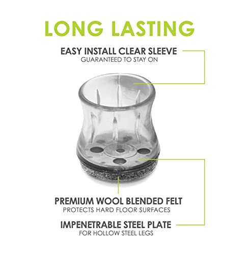Slipstick GorillaFelt Chair Leg Floor Protectors for Hardwood Floors, Clear Sleeve Felt Pads for Furniture That Stay On, Fits Round & Square Legs, Includes 8 Premium Transparent Chair Socks, CB182 - size: 5/8 Inch - 7/8 Inch Sleeve 8 Pack