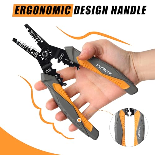 MulWark 3 in 1 Automatic Self Adjusting Wire Stripper/Cutter/Crimper, 8 Inch Multi Pliers For Electrical Wire Stripping, Cable Cutting, Crimping Tool from 8 AWG to 30 AWG
