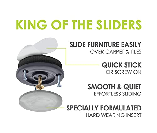 GorillaGlides CB503 2 Inch Furniture Sliders/Screw On Glide Floor Protectors (Set of 4 Glides) Large Furniture Feet Glides for Carpet and Hard Surface Sliding, Round - size: 2 Inch Furniture - 4 Pack