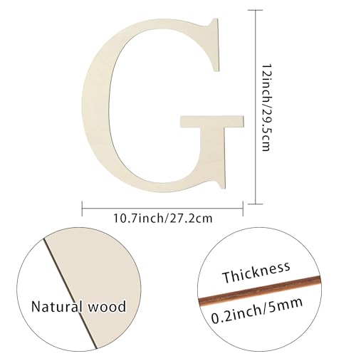 12 Inch Large Wooden Letters G for Wall Decor Unfinished Wood Letter Cutout | Paintable Alphabet Letter for DIY Wood Crafts Project 1/5 Inch Thick Cutouts Birthday Wedding Party Home Name Sign Decoration - color: G