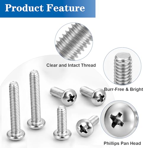 216PCS 8-32 Machine Screw Phillip Pan Head 304 Stainless Steel 1/2"-2" - size: SS #8-32 216PCS