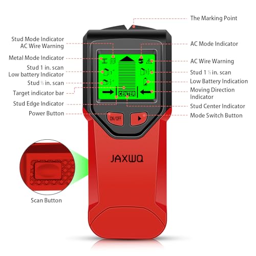 Stud Finder Wall Scanner - 5 in 1 Stud Finder Tool w/Smart Chip and HD LCD Display, Stud Detector Beam Finders for the Center and Edge of Wood AC Wire Metal Studs Joist Pipe (Cherry) - color: Cherry
