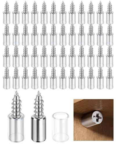 50 Pack Cabinet Shelf Support Pegs - Heavy Duty Cabinet Shelf Pins with Non-Slip Sleeves, Integrated Shelf Support Screws for Wood Furniture, Closet, Kitchen Cupboard, Wardrobe & Bookcase