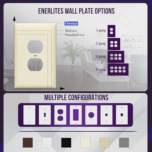 ENERLITES Oversized Duplex Outlet Covers, Jumbo Wall Plate, Light Almond - color: Light Almond, size: Over-Size
