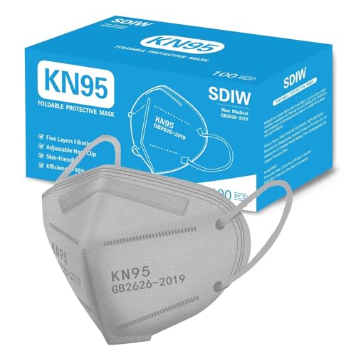 100PCS KN95 Grey Face Masks,5-Ply Breathable Cup Dust Masks for Adult - color: Grey-100pcs