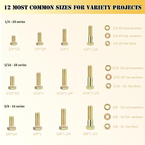 ZTF Bolts and Nuts Assortment Kit，1/4-20 5/16-18 3/8-16 SAE Nuts and Bolts - style: gold-1/4-20 5/16-18 3/8-16 Sae bolts