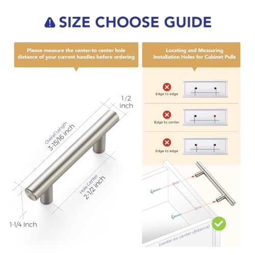 Ravinte Brushed Nickel Cabinet Handles,Round T Pulls,2-1/2 Inch,30 Pack - color: Brushed Nickel, size: 2-1/2 Inch Hole Center