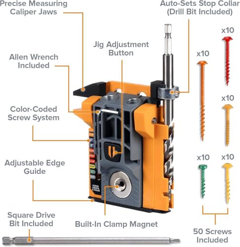 BORA Mini Pocket Hole Jig Kit with 50 Screws Auto-Adjusting Portable System - size: Mini Pocket Hole Jig