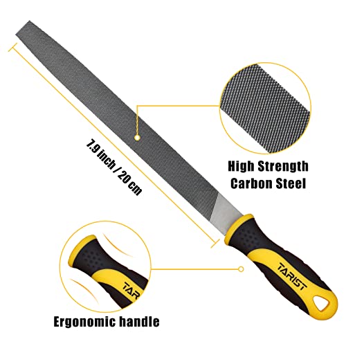 TARIST Metal File Set, 3-Piece, 8-inch,Professional Carbon Steel File, Includes Flat/Half-Round/Round,Work for Metal, Wood and More - style: Metal File - 3 pcs