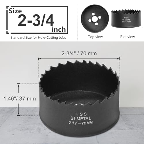 2-3/4 Inch Hole Saw with 3/8" Triangle Shank Quick Change Arbor, JTemgle Bi-Metal Hole Saw Heavy Duty Hole Cutting Tool for Cornhole Boards, Recessed Lights, Wood, Plastic, Drywall & Soft Metal - size: 2-3/4"