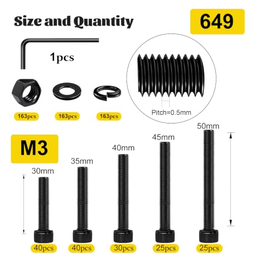 649PCS M3 Hex Socket Head Screws Assortment Kit, M3x30/35/40/45/50 mm - size: M3 649pcs