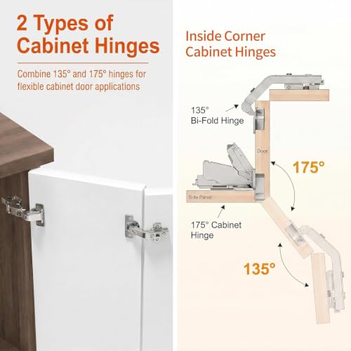 TamBee Complete Lazy Susan Hinge Kit, 2 Pair 175 & 135 Degree Hinge - size: 135° + 175°Full Overlay