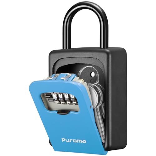 Puroma Key Lock Box Large with Code Lockbox Outdoor Wall Mount Safe 1 Blue - color: Blue