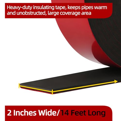 2 inch x 14 ft Pipe Insulation Tape, Outdoor Pipe Insulation Foam Tube for Winter Freeze Protection, for Heat Tape for Water Pipes, Copper Pipes, PVC, AC Line, Black