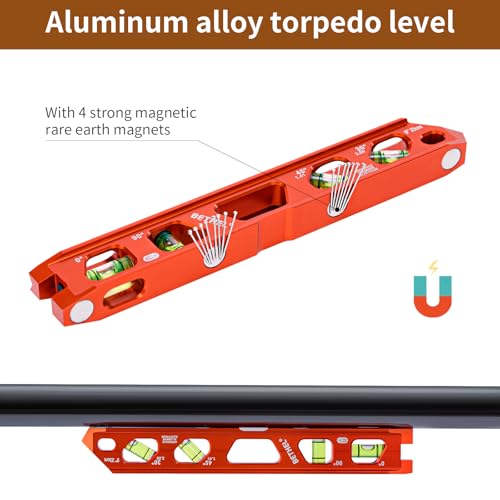 BETHEL 9 Inch Magnetic Torpedo Level Aluminum Alloy Leveltool Orange - color: Orange 9in