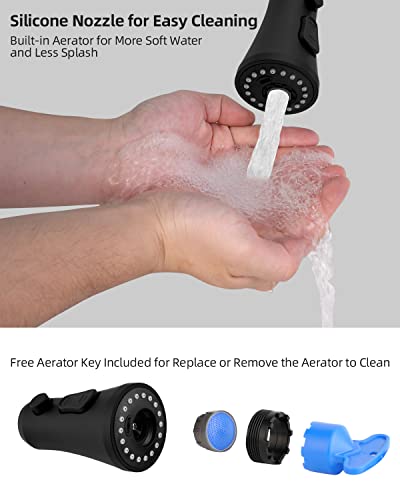 Hibbent Pull Down Kitchen Faucet Head Replacement with 15 Adapters - color: Matte Black, style: Stay on sprayer without hold button