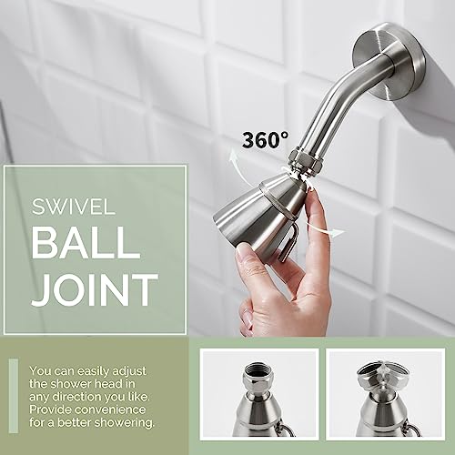 Angle Simple Shower Head High Flow, Brass Shower Sprayer, Brushed Nickel - color: Brushed Nickel
