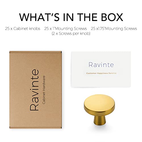 Ravinte Brushed Brass Drawer Pulls, 1-1/4 Inch Cabinet Knobs,25 Pack - color: Brushed Brass