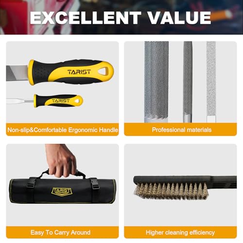 TARIST 17PCS File Set with Tool Bag, Includes 4PCS Large Metal File, 12PCS Needle File and Wire Brush,Work for Metal, Wood and More - style: File Set - 17 pcs