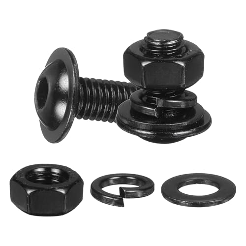 M METERXITY 10 Set M8 x 16mm Flanged Button Head Socket Cap Screws, Black 304 Stainless Steel 18-8 Hex Socket Head Screws Bolts, Nuts, Flat & Lock Washers for DIY, Furniture, Automotive - size: M8 x 16mm