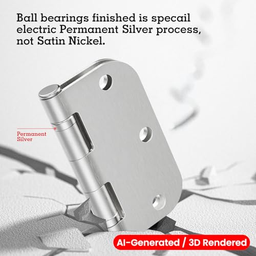 TDCHINGES Rounded Brushed Nickel Door Hinges 3.5" 5/8" Radius Lasting Mute - color: Satin Nickel-Rounded, size: 1 Pack-Ball Bearing-lasting no squeak