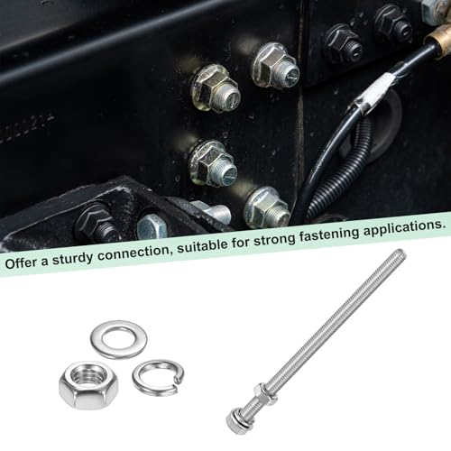 M METERXITY 10-Pack Hex Head Screw Bolt with Nuts Flat & Lock Washers M5x90mm Stainless Steel Bolts and Nuts Kit Fully Threaded Metric Bolt Assortment for Equipment/Machinery - size: M5x90mm