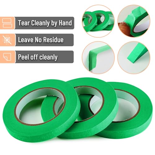 Mr. Pen- Green Masking Tape, 0.6 Inch Wide, 3 Rolls, 3 x 55 Yards, Green - color: Green