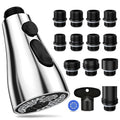 Kitchen Faucet Head Replacement 3 Modes with 12 Adapters, Pull Down Spray Head for Kitchen Faucet, Kitchen Sink Faucet Head G 1/2, Sprayer Head Replacement, Chrome - color: Chrome with 17 Adapters